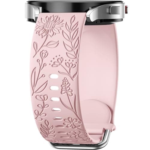 Image of Mastten Sunflowers Engraved Strap Compatible with Samsung Galaxy Watch 7 6 5 4 40mm 44mm Women, 20mm Soft Silicone Band for Galaxy Watch FE/Active/Active 2/Watch 3 41mm/5 Pro/4 6 Classic, Pink
