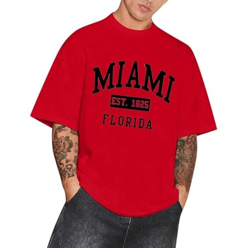 Image of Men's 1898 Brooklyn New York Letter Print Graphic Tees Oversized T Shirt Summer Tops Casual Summer Casual Tops (11-Red, XXXL)