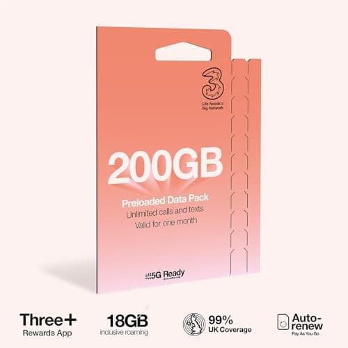 Image of Three Mobile PAYG Voice SIM Pack - 200GB - £20