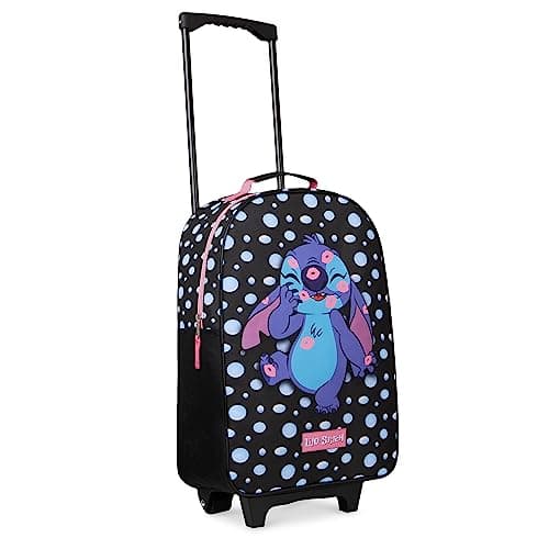 Image of Disney Kids Suitcase - Foldable Trolley Bag 47 x 30cm, 2 Wheels Extendable Handle - Kids Gifts (Black Stitch)
