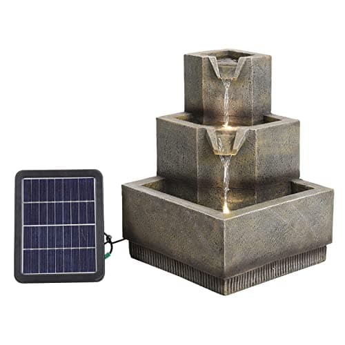 Image of BTGGG Solar Powered Garden Water Feature Water Fountain Cascade Three Tier Water Feature Garden Yard Waterfall with LED Lights Water Feature Fountain
