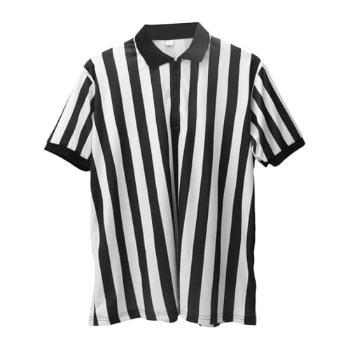 Image of Mens Official Umpire Jersey Stripe Overturned Collar Ref Uniform Referee Shirt for Basketball Football Soccer