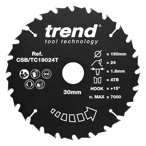 Image of Trend Wood Cordless Circular Saw Blade, 190mm Diameter, 30mm Bore, 24 Teeth, TCT, 1.8mm Kerf, +15° Hook, CSB/TC19024T