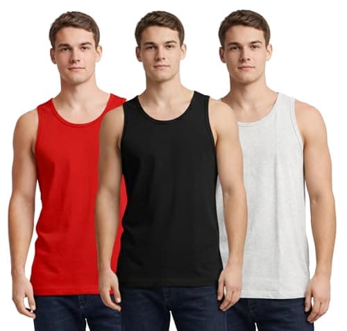Image of Bahob® New Mens Vest Multi Pack Lot Basic Regular Fitted Cotton Tank Top Athletic Soft Assorted Pack of 3 (UK, Alpha, XL, 3XL, Regular, Regular, 3 Pack Black Skin Red)