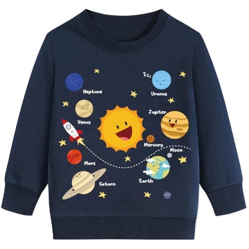 Image of EULLA Boys Planet Jumper Kids Space Sweatshirt Solar System Shirt Long Sleeves Cotton 5-6 Years