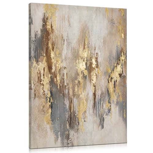 Image of Briful 28"x20" Large Canvas Wall Art for Living Room | 70cm x 50cm Hand-painted Abstract Wall Art | Framed Prints Gold Textures Grey Wall Art | Textured Oil Painting Canvas for Wall Decor