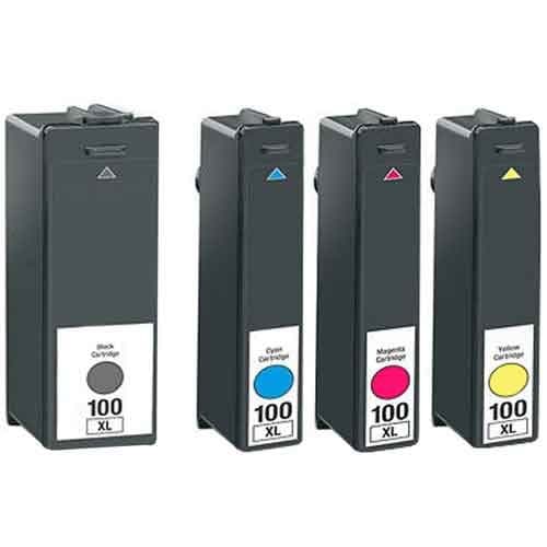 Image of 4PK 100XL Com Ink Cartridge - (color: 1x Black, 1x Cyan, 1x Magenta, 1x Yellow) Printer Ink Cartridge Compatible with LEXMARK S305 S405 S505 S605 S815 S816 / Pro205 Pro2705 Pro805 Pro905 Pro90