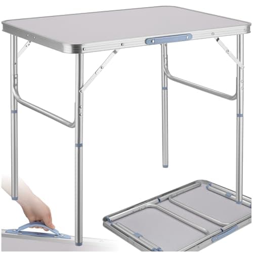 Image of tectake® Folding Camping Table - Portable, Collapsible & Compact - Rust-Free & Lightweight Aluminium - Camp Picnic Bench & Metal Fold Up Table - Easy-to Transport & Pack Away - Small
