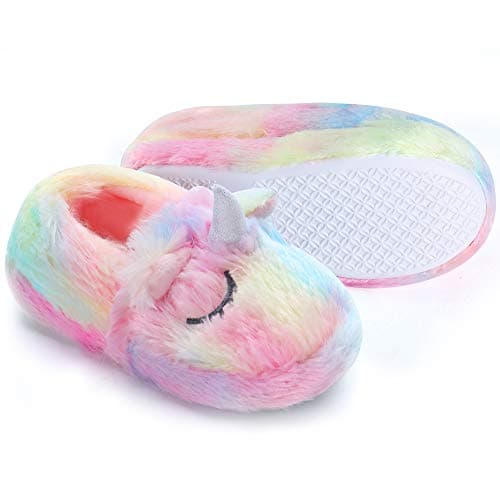 Image of Dream Bridge Girls Boys Slippers Kids Unicorn Plush Warm Slipper Anti Slip Soft Winter House Shoes for Indoor Outdoor Activities,Pink Unicorn,11 UK Child