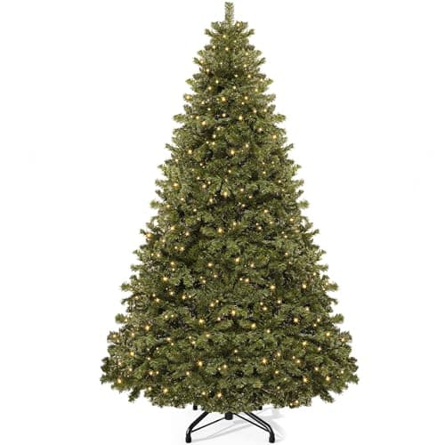 Image of YITAHOME 6ft Artificial Christmas Tree with 250 LED, Christmas Pine Tree with 880 Tips, Foldable Metal Frame & Stand, Easy Assembly Pops Up Christmas Tree for Home Party, 182 x 110cm