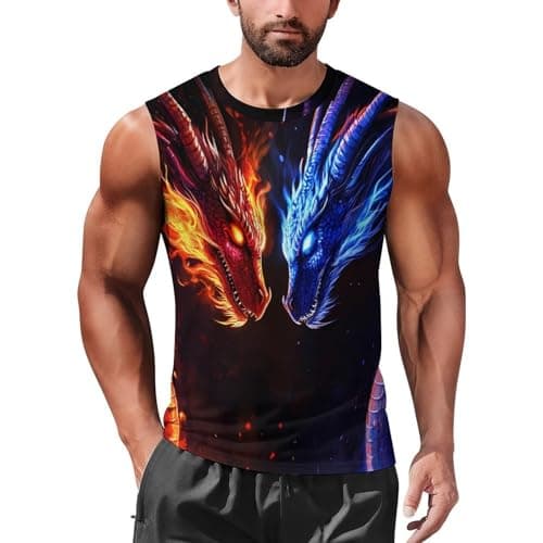 Image of Ice And Fire Dragon Men's Tank Tops Sleeveless Muscle Vest Workout Gym Shirts Tshirt M