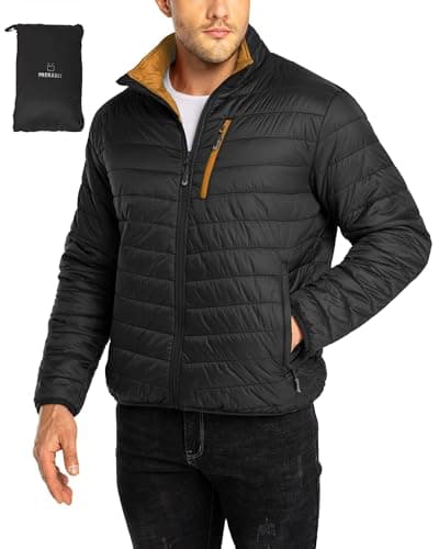 Image of 33,000ft Mens Winter Lightweight Jacket Warm Short Packable Puffer Jacket Transitional Padded Jacket Quilted Jacket for Men Lined for Hiking Travelling Black M