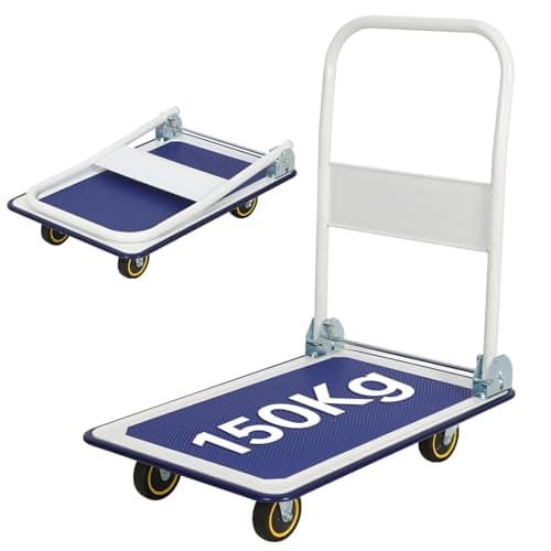Image of Panana Platform Truck, Foldable Trolley with 150kg Load Capacity, Push Hand Cart, Flat Bed Moving with Swivel Wheels for Loading and Storage White