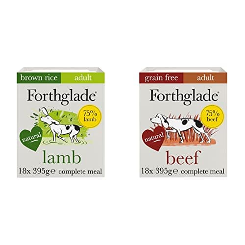 Image of Forthglade Complete Natural Wet Dog Food - Lamb With Brown Rice and Grain Free Beef (18 x 395g) Trays - Adult 1 Year+
