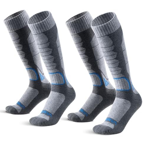 Image of WEIERYA Merino Wool Ski Socks for Men, Skiing, Snowboarding, Hiking, Trekking, Thermal Winter Wool Socks, Pack of 2, Grey (9-12)