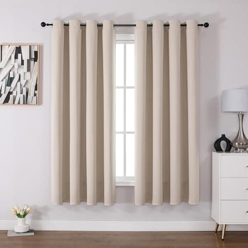 Image of CUCRAF Blackout Curtains for Bedroom & Living Room, Beige Thermal Curtains, 72 Inch Drop, 2 Panels, Eyelet, Soundproof Room Dividers W46 x L72