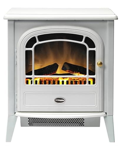 Image of Dimplex Courchevel Optiflame Electric Stove, White Freestanding Electric Fire with Artificial Logs, LED Flame Effect, 2kW Fan Heater, 1000/2000 Watt Heat Settings and Remote Control