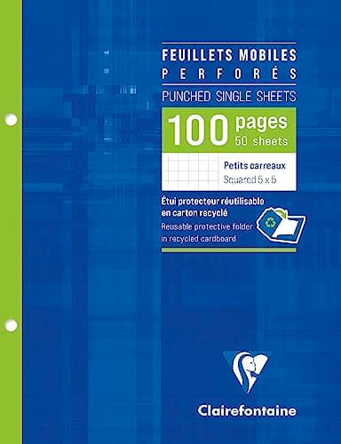 Image of Clairefontaine 1332C - Perforated Single Sheets - 50 Sheets - Dimensions: 17 x 22 cm - 100 Small Squares Pages - White Vellum Paper 90 g - Reusable Wallet