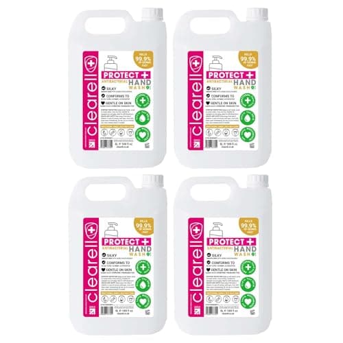 Image of Clearell 4 Pack x 5 Litres PROTECT Antibacterial Hand Wash Liquid Soap Fragrance Free 5L - 20 Litres (Fragrance Free, Pack of 4)