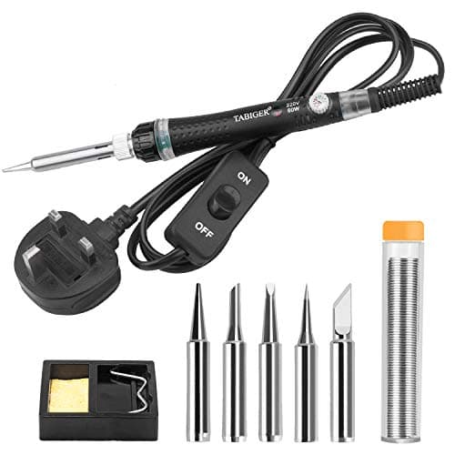 Image of Tabiger Soldering Iron Kit with Adjustable Temperature ON/Off Switch, 60W/220V Electronics Soldering Tool with 5PCS Soldering Tips, Solder Wire, Soldering Iron Stand with Sponge for Repair Usage