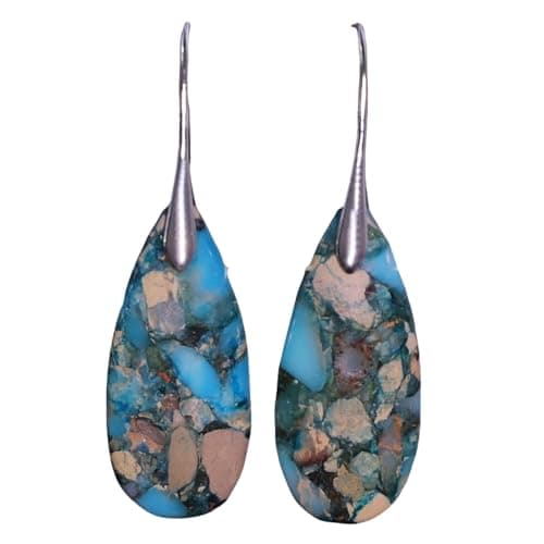 Image of Luxury Natural Stone Fish Hoop Earrings for Women,Elegant Turquoise Boho Dangle Drop Earrings,Handmade Vintage Jewelry,Perfect H/oliday Gift for Girls and Ladies,Gifts f/or Women