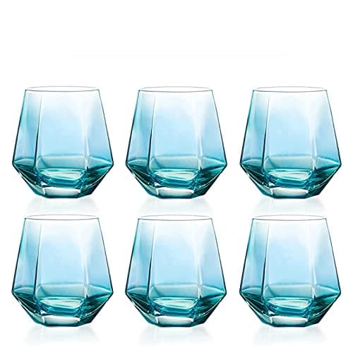 Image of ROHCGHC Beer Glass, Personalised Pint Glass,Drinking Cup 6 Pieces of 10oz Lead-Free Water Cups Craft Romantic Glassware(Blue)