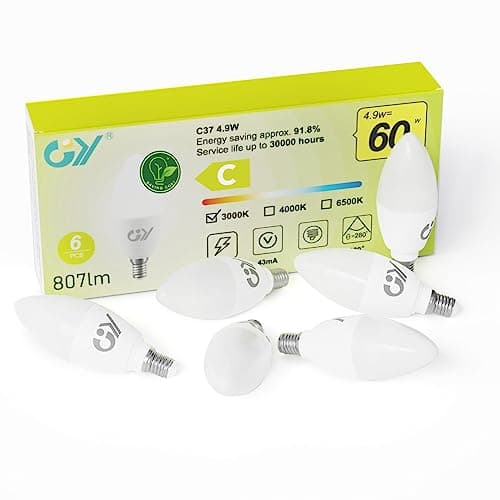 Image of GY E14 LED Bulb Small Edison Screw SES Candle Energy Efficiency Bulb, 3000K Warm White 4.9W 807 Lumens, Equivalent to 60W, 280° Beam Angle Non-Dimmable, Pack of 6