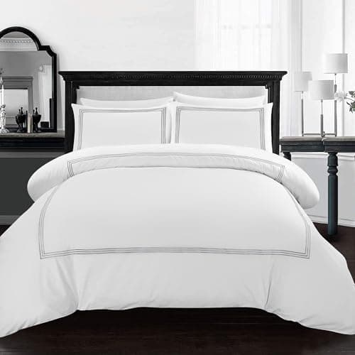 Image of AR Ware Single Duvet Cover Set - Soft Luxury Bratta Stitch Embroidered Microfiber Duvet Sets with 2 Pillowcases - Non Iron Bedding Hotel Quality Quilt Cover (White)
