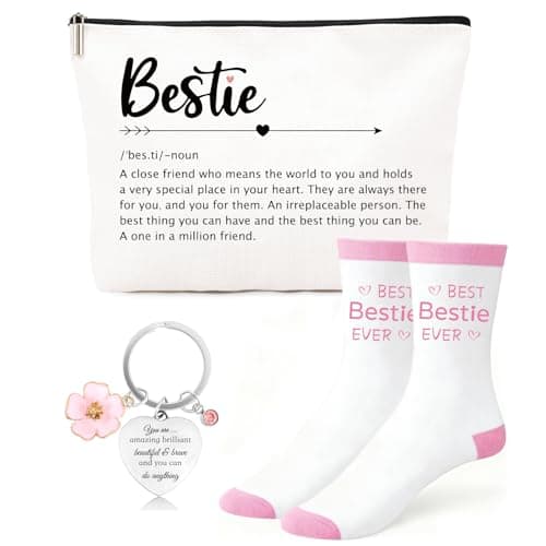 Image of ZUFIO Friendship Gifts for Women – Funny & Heartwarming Best Friend Birthday Gift Set with Practical Makeup Bag, Cozy Socks & Stylish Keychain, Perfect Present for Friends or Christmas