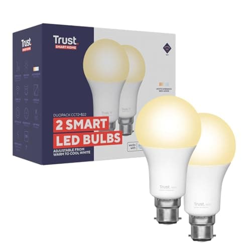 Image of Trust B22 Smart Bulb, 2 Pack, Dimmable LED, Tunable White, 9W, 806 Lumens, 2.4GHz WiFi, Alexa & Google Home Compatible, No Hub Required