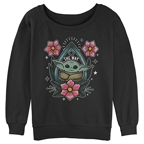 Image of STAR WARS Women's Mandalorian Planchette Child Junior's Raglan Pullover with Coverstitch Fleece, Black, XXL