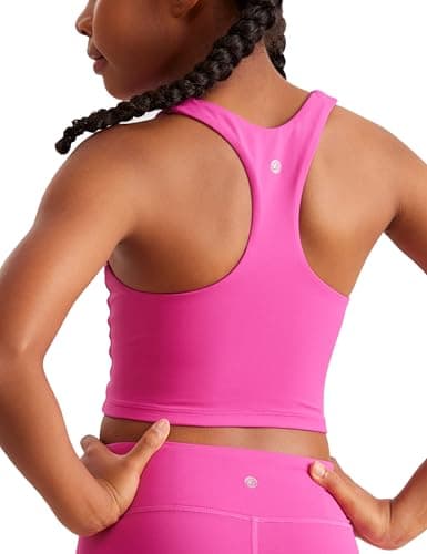 Image of CRZ YOGA Butterluxe Girls Racerback Tank Tops Double Lined Breathable Tanks Sleeveless Cropped Shirt Athletic Dance Top Hibiscus Purple M