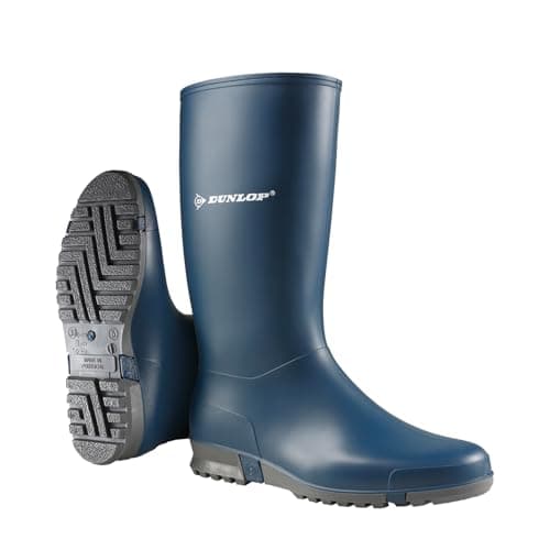 Image of DUNLOP Sport - Unisex Knee High Classic Retro Design Wellington Rain Boots, Blue/Grey, Waterproof and Chemical Resistant PVC Wellies for Outdoor, Farm and Gardening Work - EU38, UK5