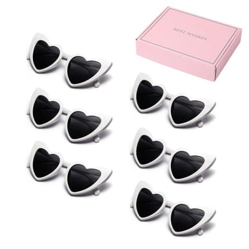 Image of OWITER 6 Pack Heart Shaped Sunglasses White Heart Sunglasses Sun Glasses Women Love Glasses,white sunglasses (White*6)
