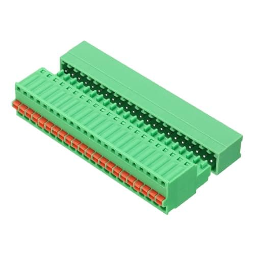 Image of sourcing map 2.5mm/0.1" Pitch PCB Terminal Block Connector 22 Pin 90 Degree Pin Male Female Pluggable Quick PCB Wiring Terminals for 27-20AWG Cable Mechanical Equipment, Green