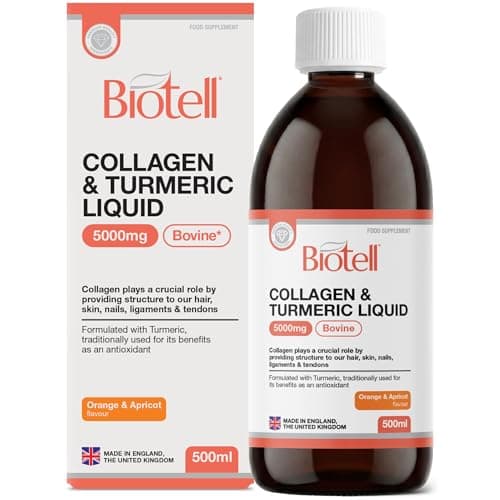 Image of Biotell Collagen & Turmeric Liquid 5000mg (500ml) – Hydrolysed Bovine Collagen Peptides Type I & III + Turmeric Extract (Curcumin) – Liquid Collagen Drink for Joints, Skin, Hair & Nails