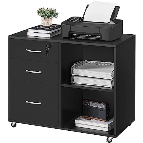 Image of Yaheetech File Cabinet Mobile Letter Size File Organization Unit Mobile Lateral Filing Cabinet Printer Stand for Home and Office,Black