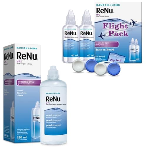 Image of ReNu Bundle, Multi-Purpose Contact Lens Solution, 240ml, and Flight Pack, 2X 60ml, for Soft Contact Lenses for Comfortable Wear, Clean, Disinfect, Rinse, Lubricate and Store Your Lenses