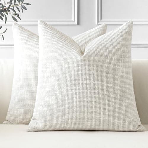Image of JOTOM Set of 2 Cushion Covers 50x50 cm Linen Beige Decorative Throw Pillow Covers 20x20 Inch Square Cushion Case Home Decor Pillowcases for Couch Sofa Living Room Bed (Beige)