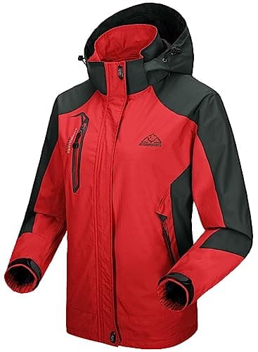 Image of donhobo Women's Waterproof Ski Jackets,Outdoor Hiking Walking Raincoat Jacket Lightweight Windproof Windbreaker Coats with Hood Red M