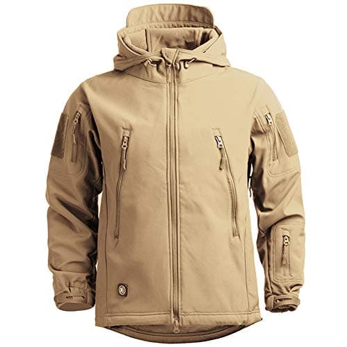 Image of MakingDa Mens Waterproof Jackets Winter Smart Casual Hooded Coat Softshell Fleece Lined Multi Zipper Pockets Hunting Sweatshirt Fishing Skiing Camping Traveling Climbing Cardigan(Khaki,XL)