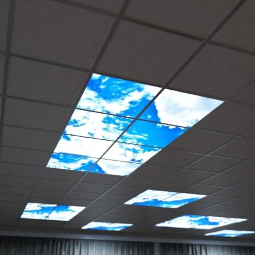 Image of Simple Lighting® Pack of 6 Sky Effect LED Panel Lights, 600x600mm, 40W Each, 2000 Lumens Per Panel, 6000K, Blue Sky Diffuser, Office Ceiling