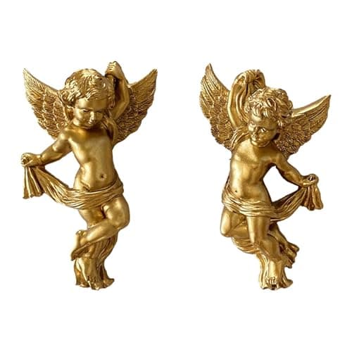Image of LOVIVER 1 Pair Cherub Angel Statue Wall Hanging Angel Figurines Height 14.5cm Lovely Wall Decoration for Garden Decor Multifunctional