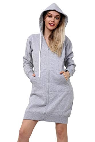 Image of GW CLASSY OUTFIT Women Ladies Long Hoodies Plain Zip Up Ladies Long Sleeves Fleece Longline Hoodie Casual Jacket Hooded Coat with Pockets (XXL 20-22, H-Grey Long)