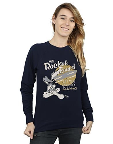 Image of LOONEY TUNES Women's Wile E Coyote Rocket Board Sweatshirt Medium Navy Blue