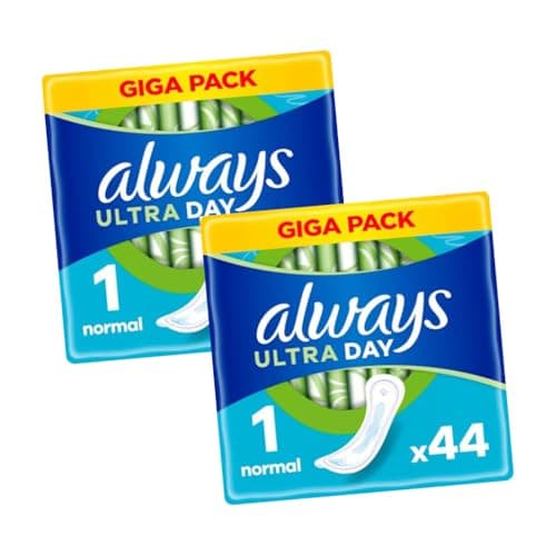 Image of Always Ultra Day Sanitary Pads Size 1 Normal - 88 Pads (2 Packs of 44) Giga Pack for Reliable Daytime Protection and Comfort, 3× Protection and InstantDry Absorbency