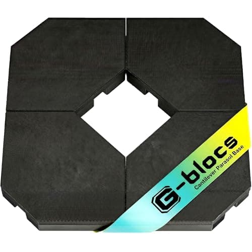 Image of Divine Style G-Blocs Cantilever Parasol Base Weights Set of 4, Heavy Duty Garden Umbrella Base, Water or Sand Fill, Patio Offset Parasol Stand Weights with Removable Covers, 90 x 90 cm
