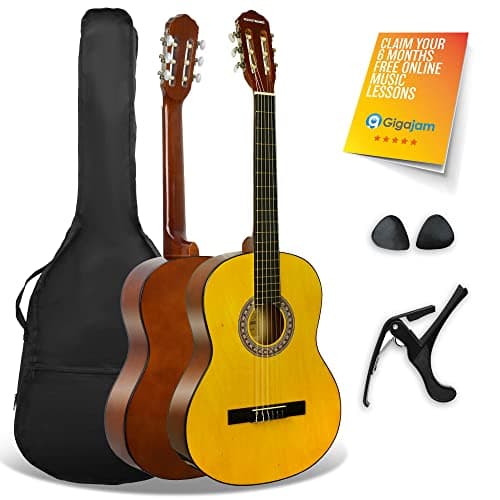 Image of 3rd Avenue XF Full Size 4/4 Classical Spanish Starter Beginner Pack Acoustic Guitar with Nylon Strings, Gig Bag, Capo and Picks – Natural