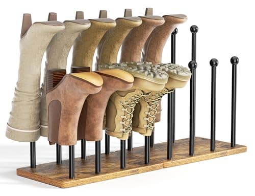 Image of pickpiff Boot Organiser 8-Pair Welly Boot Rack Metal Shoes Rack Outdoor Shoe Storage Wood Base