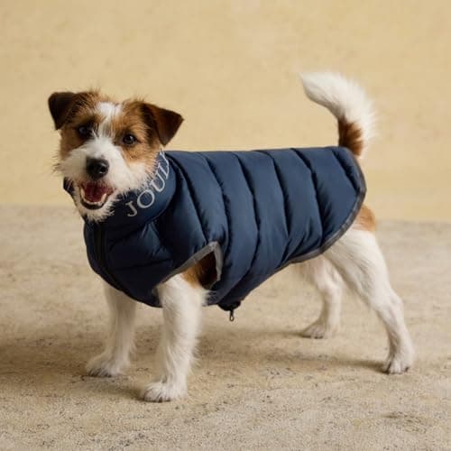 Image of Rosewood x Joules Navy Moorsdale Puffer Dog Coat, Medium – Reversible Winter Jacket with Zip Closure, Warm, Lightweight, Water-Resistant Pet Coat for Medium Dogs